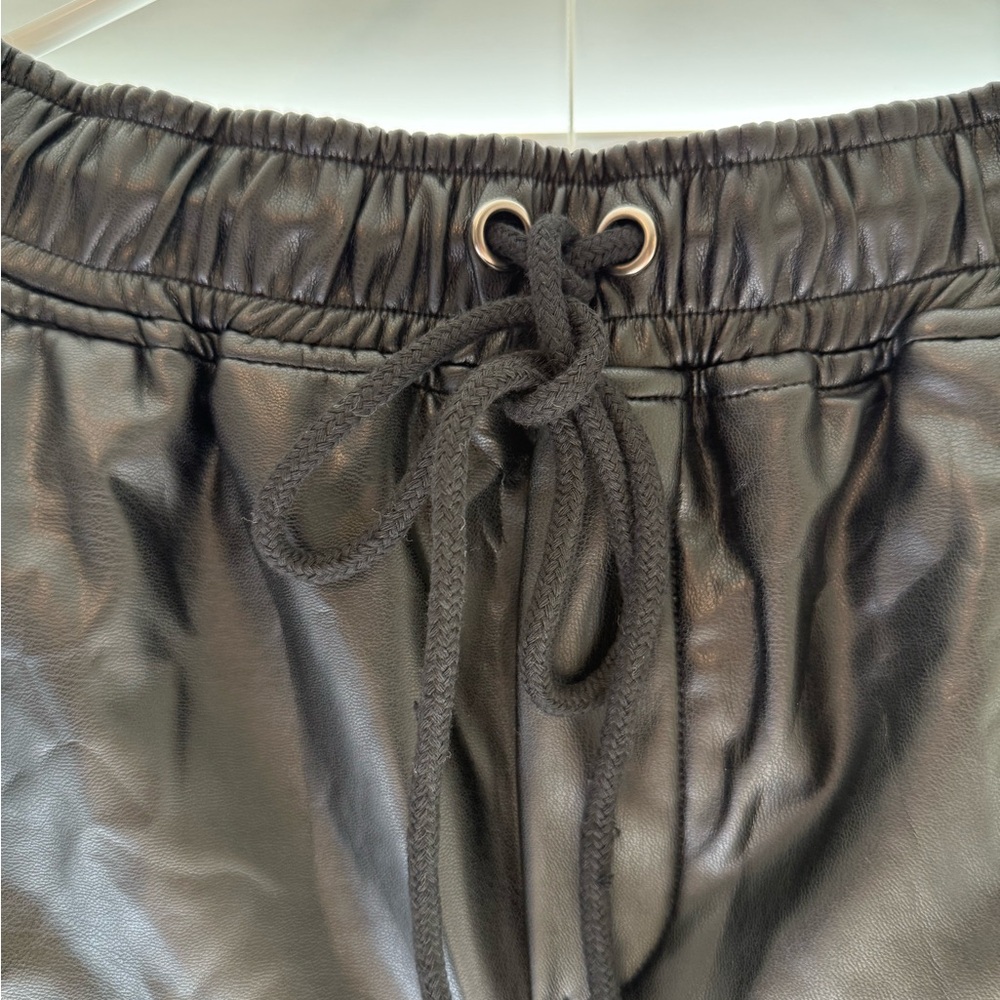 Black Faux Leather Drawstring Pants